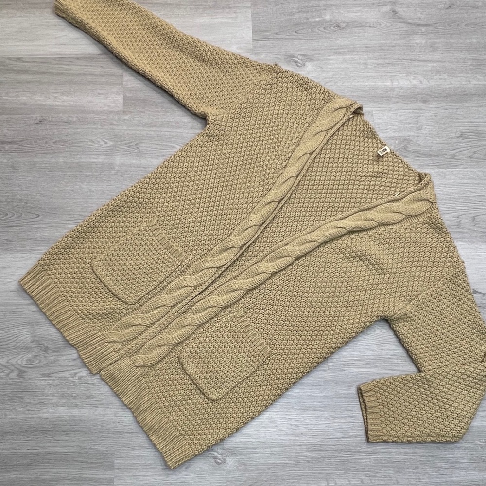 Grecerele Women's Tan Cable Knit‎ Cardigan Sweater 2XL